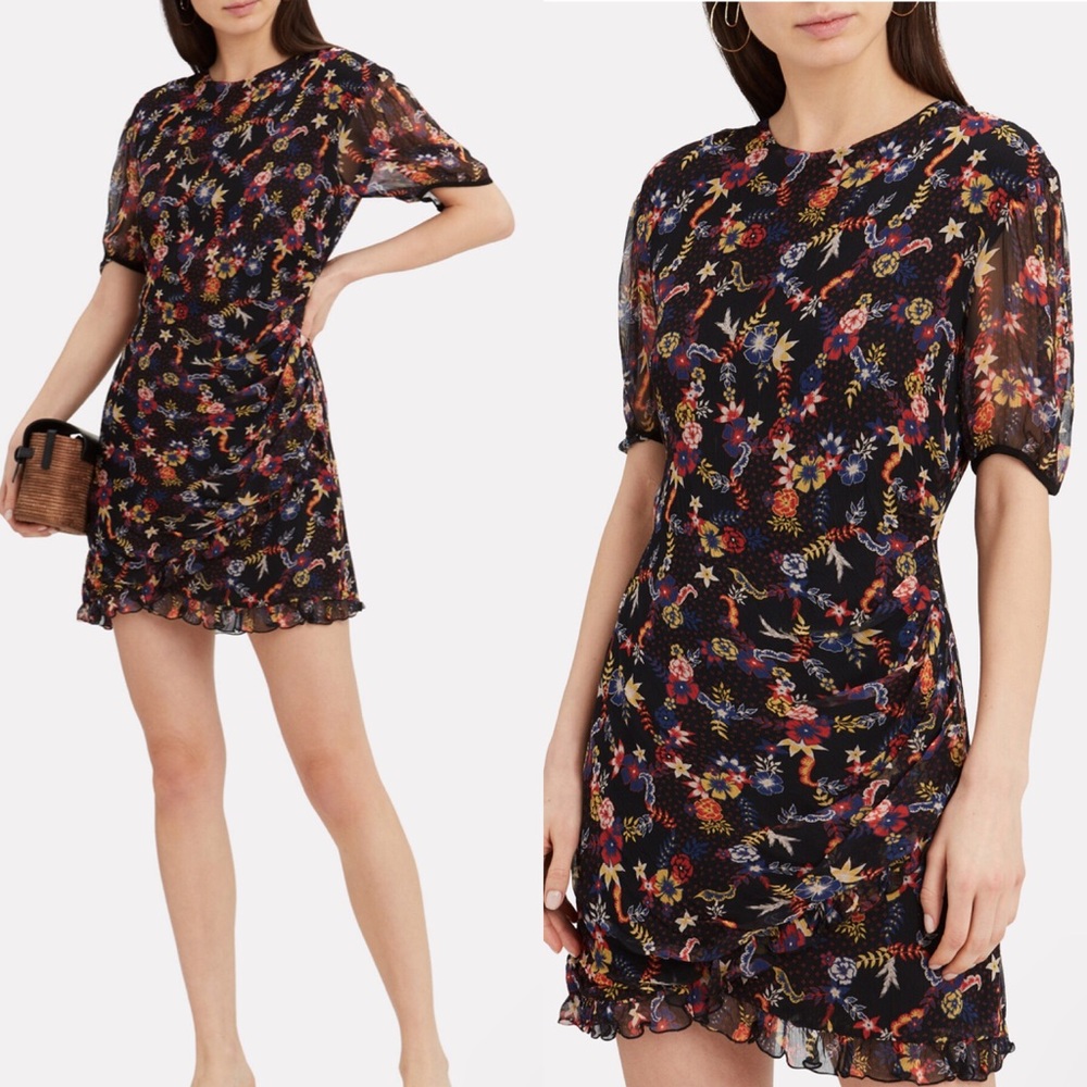 Stevie May Revolve Eze Mini Dress Floral Black Ruffle Chiffon Short Sleeve Small